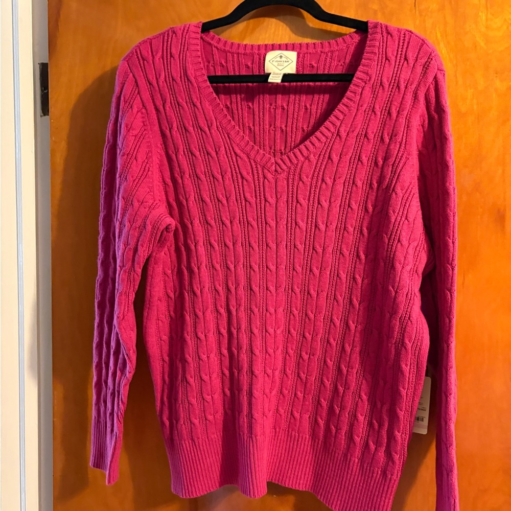 St. John's Bay Pink V-Neck Cable Knit Sweater
